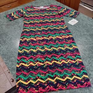 Lularoe Small NWT Womens Julia Purple Yellow Tribal Form Fitting Dress Midi NWT